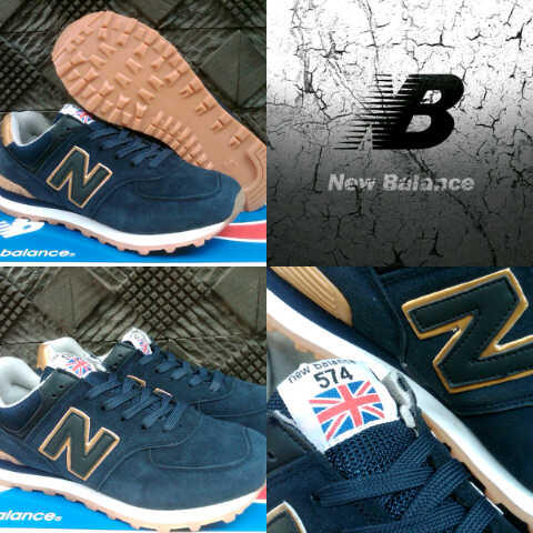 SEPATU SPORT SKATE CASUAL MAIN JALAN GAYA NB NEW BALANCE 574 ENGLAND NAVY GOLD LIMITE