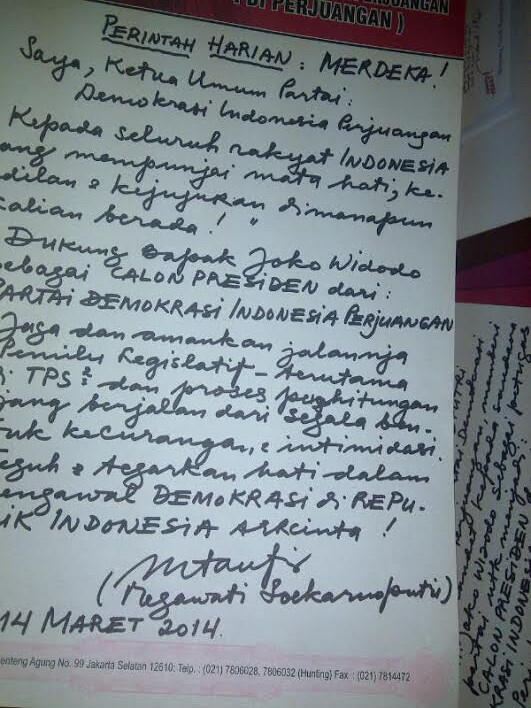 Ini Dia Surat Perintah Harian Megawati untuk Dukung Jokowi Jadi Capres