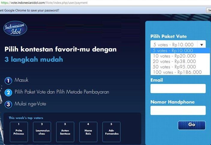 perjudian polling sms, indonesian idol, dangdut academy, afi, dll
