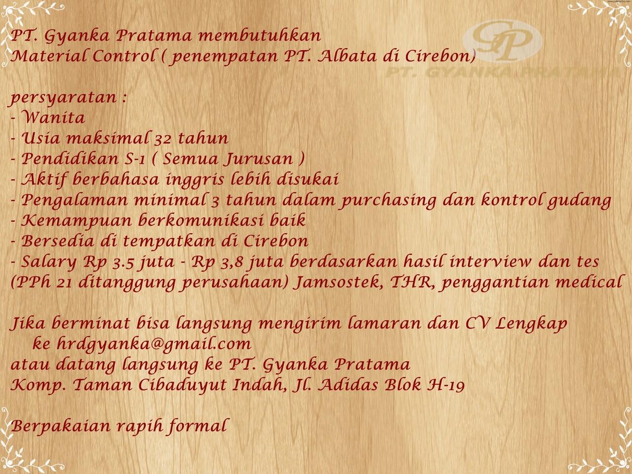 &#91; Bandung &#93; &#91; 31 Maret 2014&#93; INFO LOKER PT. GYANKA PRATAMA