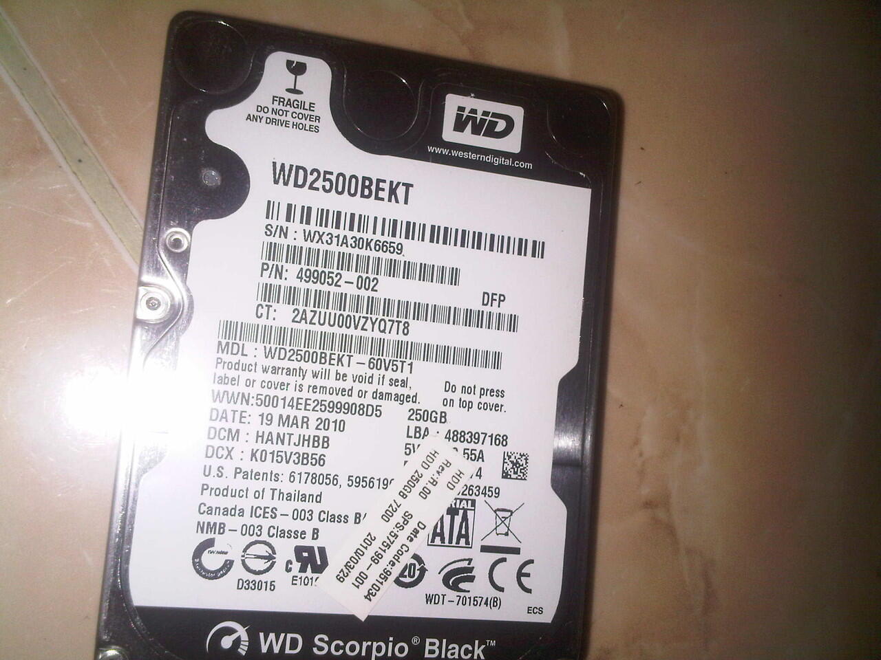 JUAL HARDISK LATOP 2,5inc 250GB MERK WD BLACK sata