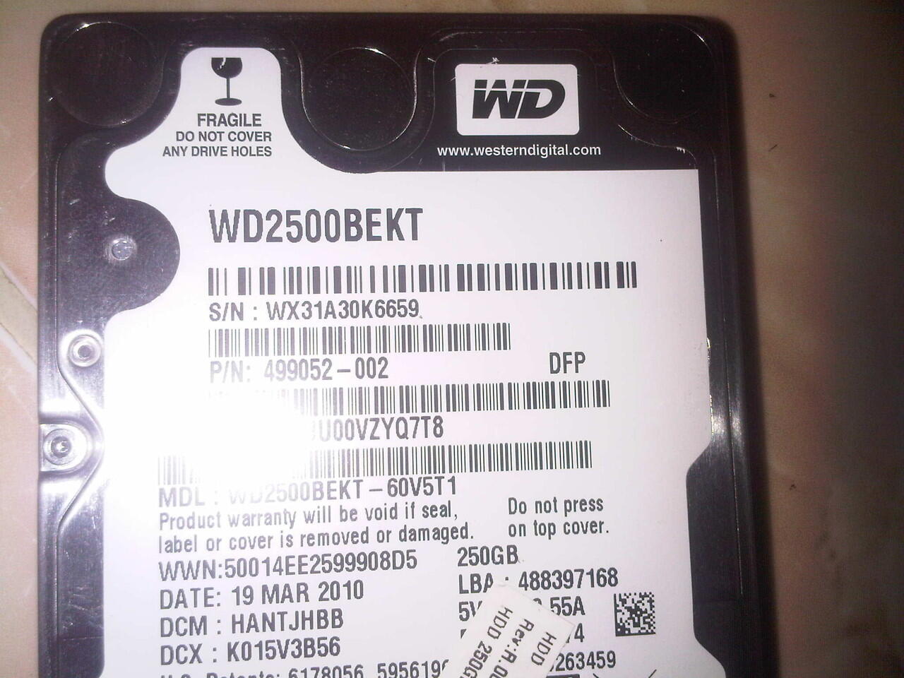 JUAL HARDISK LATOP 2,5inc 250GB MERK WD BLACK sata