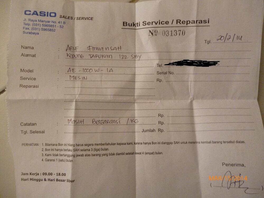 &#91;ASK&#93; Tentang pelayanan dan proses garansi jam tangan CASIO gan