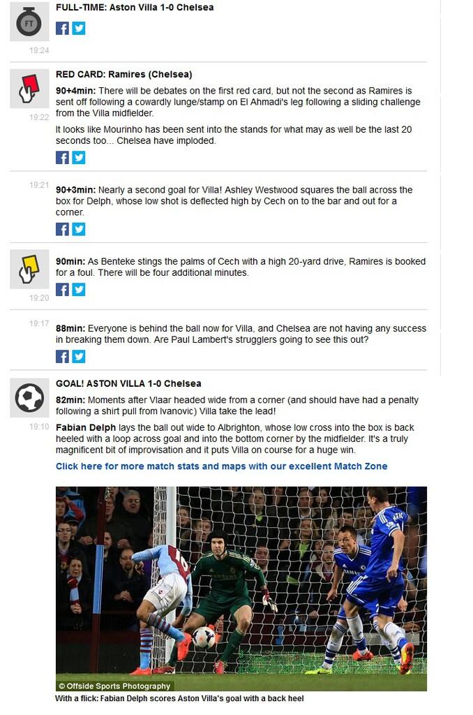 Dua Kartu Merah Plus Pengusiran Mourinho Warnai Kemenangan Aston Villa 