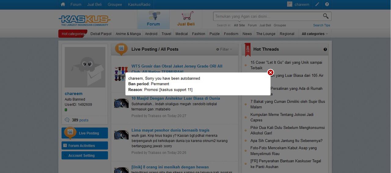 Need HELP !! kenapa ID "chareem" di banned