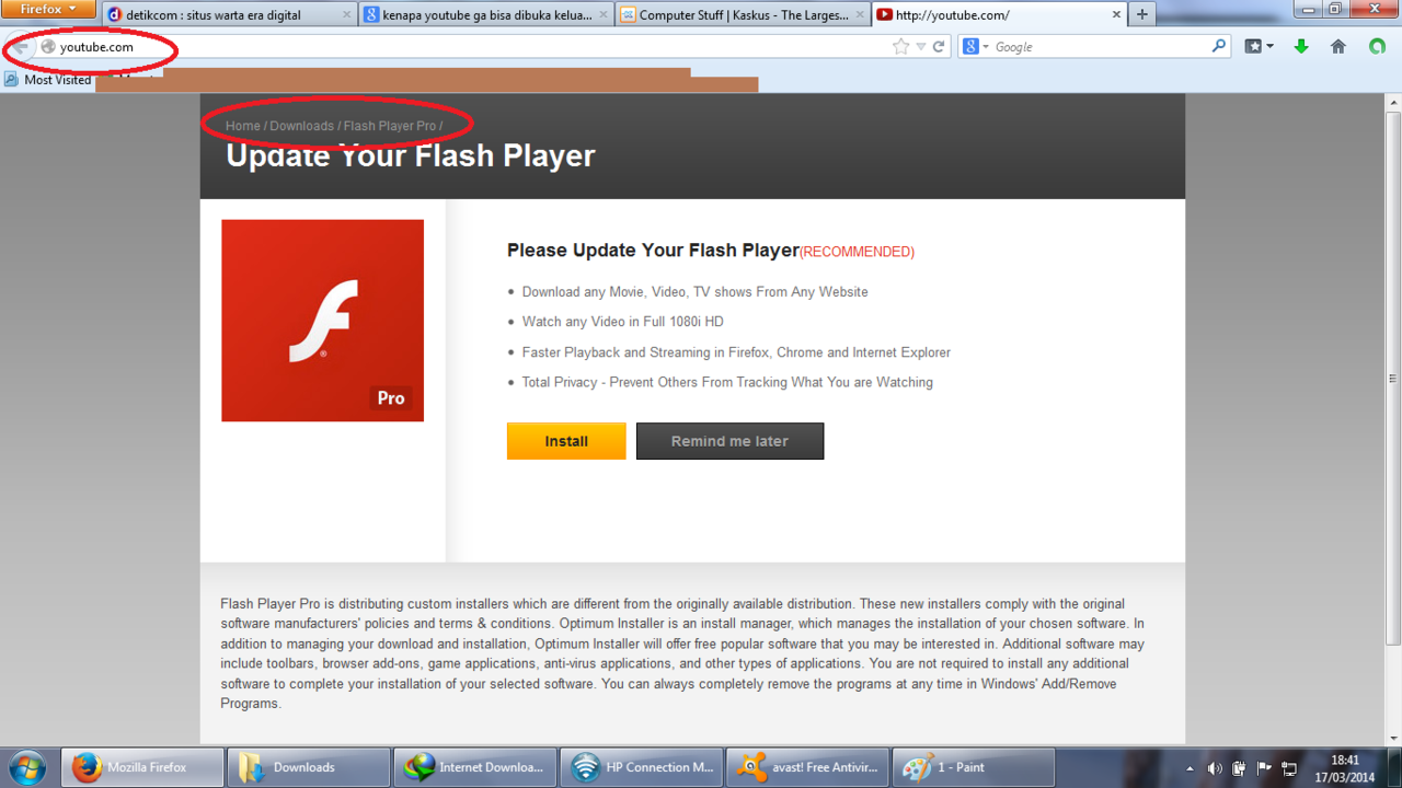 &#91;HELP&#93; Flash minta update di FB, Google dan Youtube, suspect malware