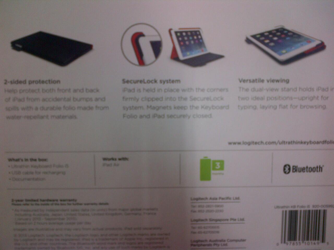 LOGITECH ULTRATHIN KEYBOARD FOLIO IPAD 2/3/4,MINI 1,2,IPAD AIR,SAMSUNG NOTE PRO12.2"
