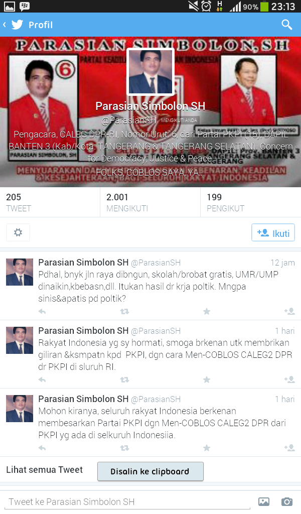 ada caleg follow twitter ane dan ini isi timeline-nya .