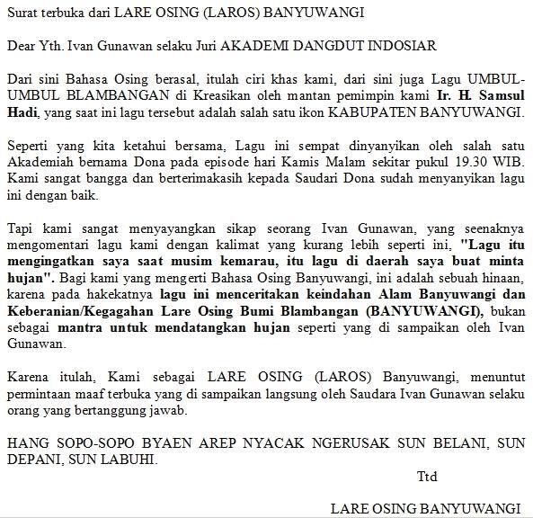 Surat Terbuka Laros Banyuwangi