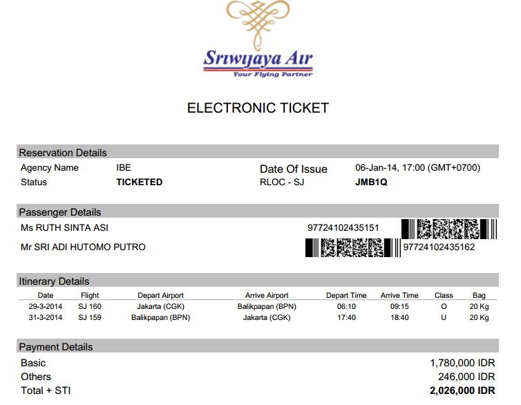 TIKET SUPER MURAH - JAKARTA BALIKPAPAN - SRIWIJAYA AIR