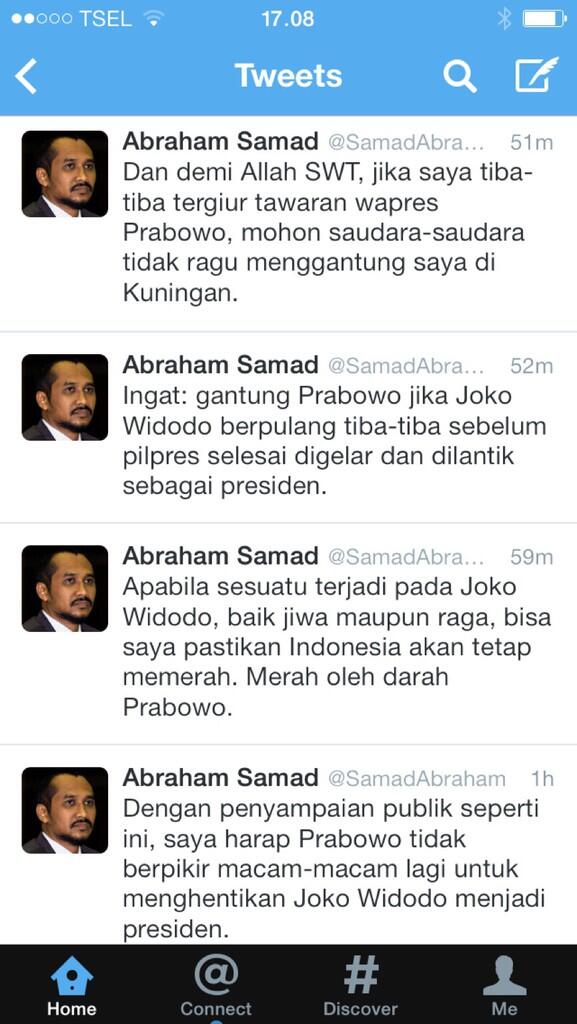 Klarifikasi twiter Abraham Samad yang menyerang Prabowo