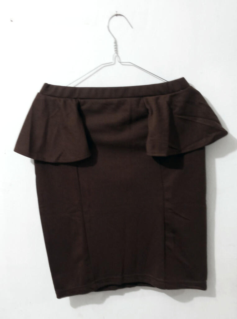 Ruffle Peplum Skirt Dark Brown