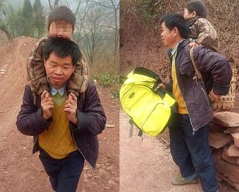 (respect) Ayah di China Gendong Anaknya Sekolah Sejauh 30 Kilometer Setiap Hari
