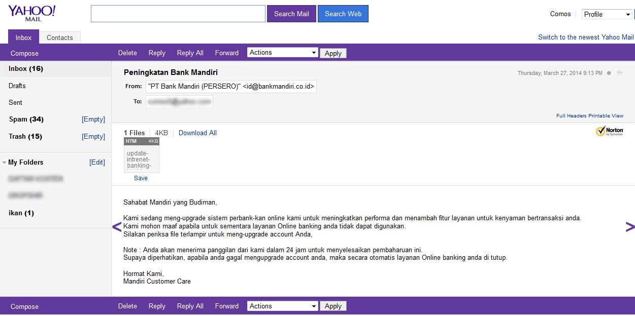 Hati Hati yang menggunakan BANK MANDIRI ONLINE (PIERCING)