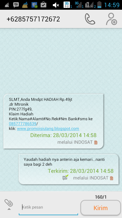 Ane Dapet Sms Penipuan Terhot 28 maret 2014