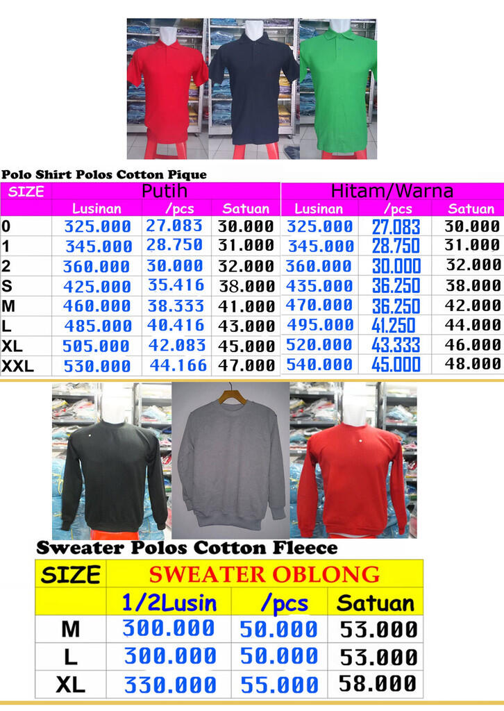 kaos polos murah grosir hoodie sweater polo shirt zipper dll termurah