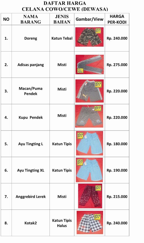 Legging & Celana cewek Cowok 100 % barang dan Harga Grosiran Bin Bakulan