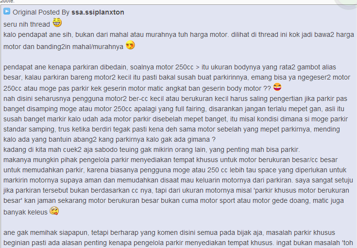 Haruskah ada perbedaan tempat parkir motor 250, ama motor lain, terutama Vespa ???