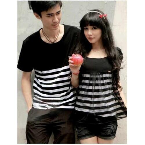 Salur Jala Hitam Baju Kaos Couple Pasangan Modis Koleksi Terbaru
