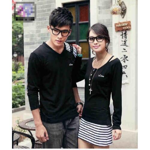 Dress Tali Hitam Baju Kaos Couple Pasangan Modis Koleksi Terbaru