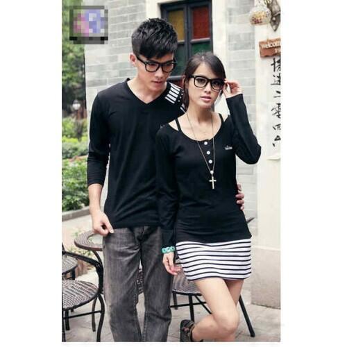 Dress Tali Hitam Baju Kaos Couple Pasangan Modis Koleksi Terbaru