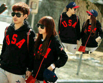 Jumper Usa Hitam Logo Merah Jaket Baju Couple Baju Pasangan Modis Koleksi Terbaru
