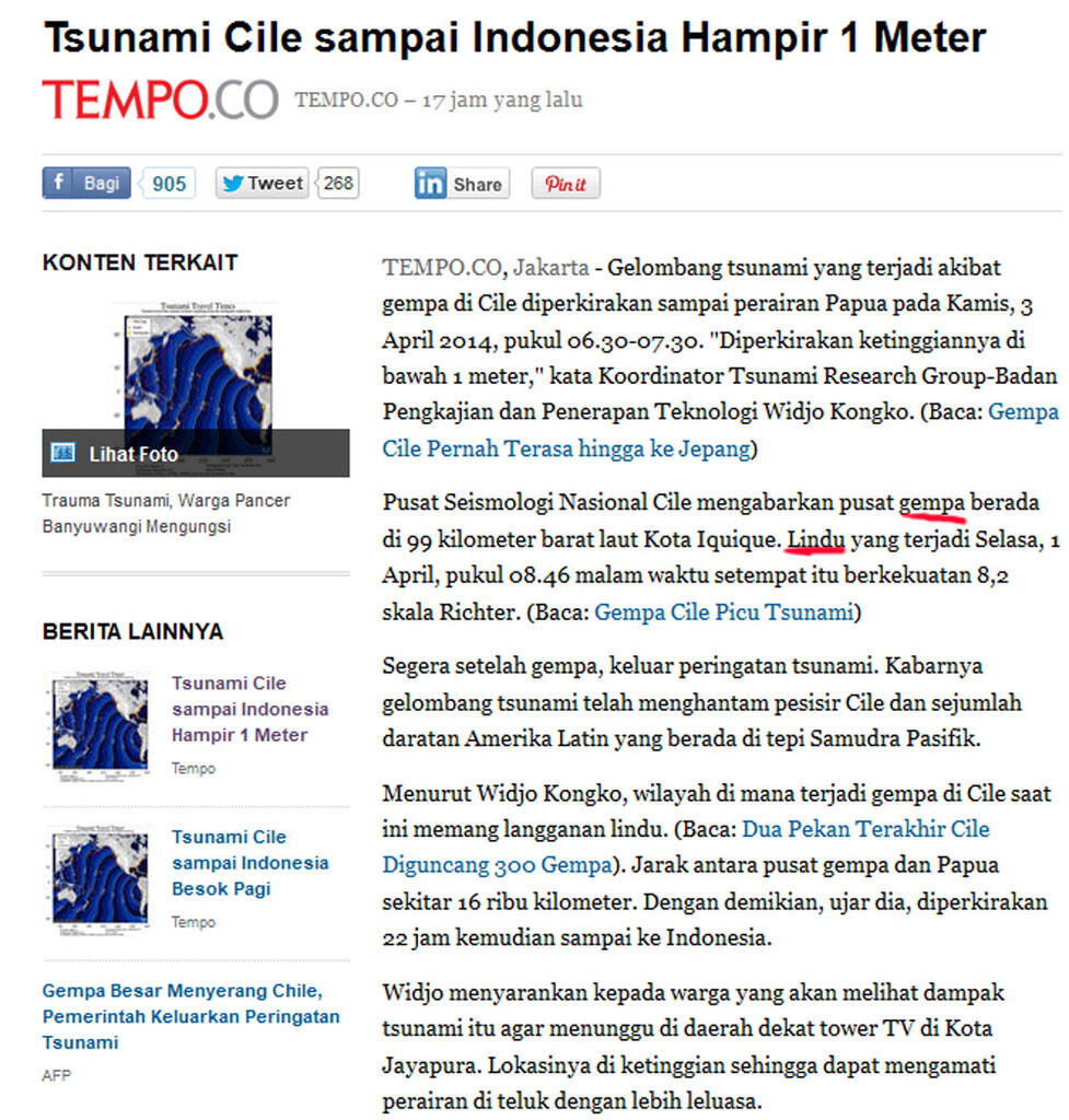 di cili itu gempa apa lindu