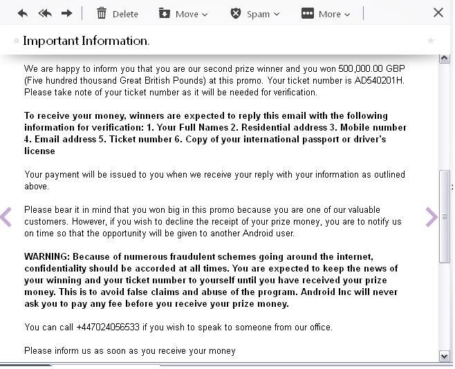 &#91;ASK&#93; Temen ane dapet hadiah £ 500.000 dari Android, beneran gak??