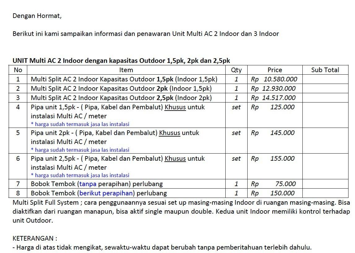Terjual Jasa Modifikasi Multi Split AC (Merubah AC Single 