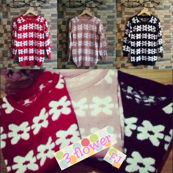 sweater rajut knit korea flower love murah dan bagus sista only 70rb