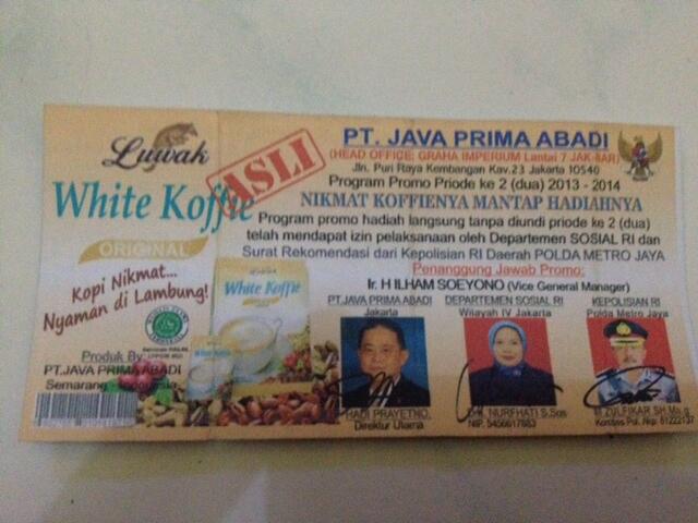 GAN MAU NANYA ada yang Pernah Dapat Hadiah dari Luwak White Koffie ???