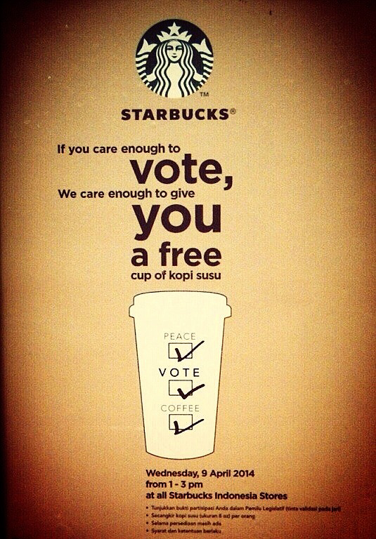 Starbucks Bagi Kopi Gratis , Rabu 9 April 2014