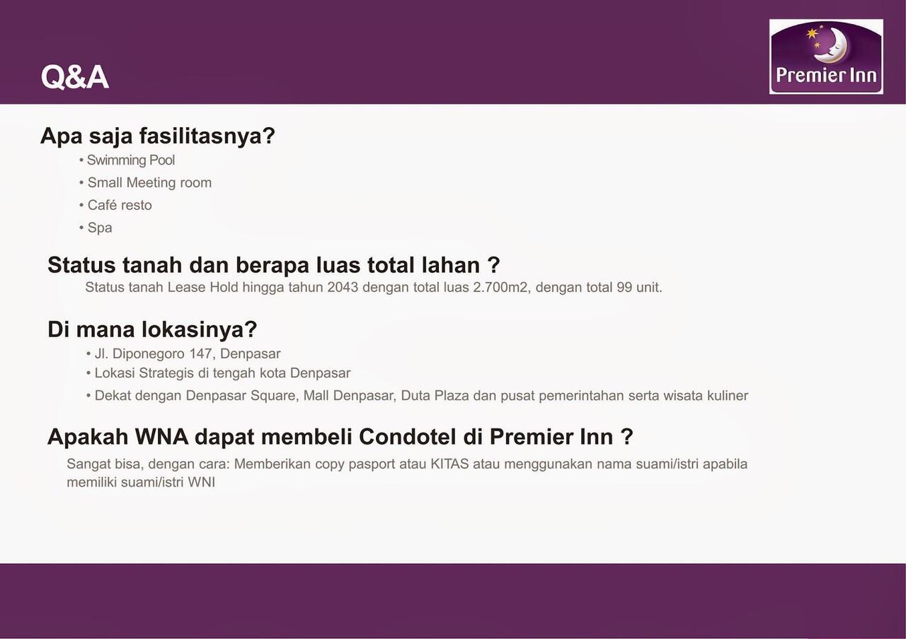 Harga Perdana | Condotel Premier Inn Di Denpasar Bali | Investasi Condotel di Bali