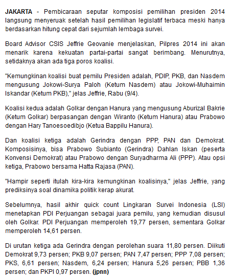 Tiga Poros Koalisi Pilpres 2014 .... bagaimana pendapat anda?