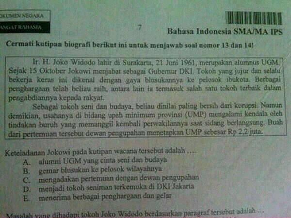 Ada biografi tentang Jokowi di Ujian Nasional. Apa tanggapan agan2? 