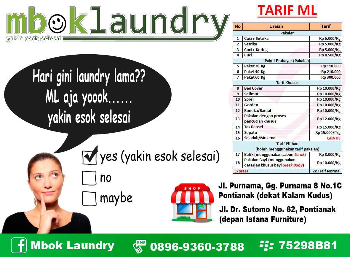 Terjual Laundry Kiloan di Pontianak Mbok Laundry ML Yuuuk