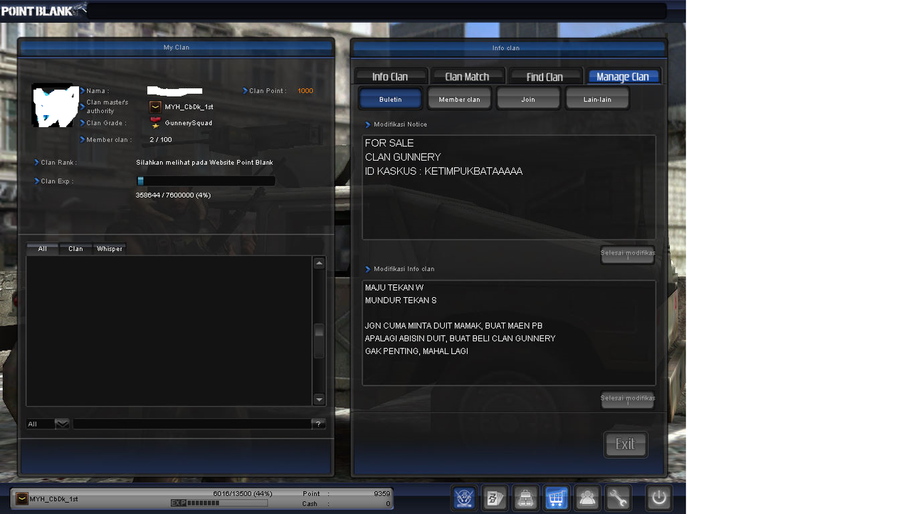 CLAN POINT BLANK. MURAH MERIAH. GUNNERY & HEADHUNTER. UPDATE TEROSSS. TERIMA REKBERRR
