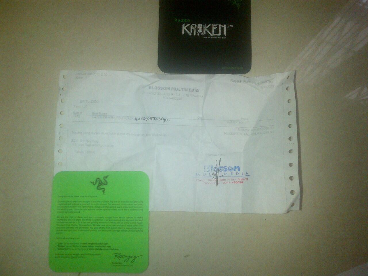 Jual PSP 3006 PB, Headset Razor Kraken Pro dan Kana Dota 2 mouse. Barang second.