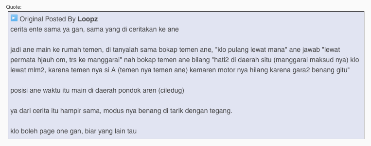 &#91;With Pic&#93; Ane jadi Korban benang gelasan ditengah jalan (modus perampokan?)