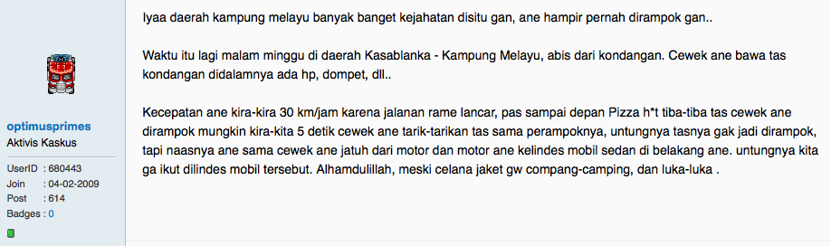 &#91;With Pic&#93; Ane jadi Korban benang gelasan ditengah jalan (modus perampokan?)