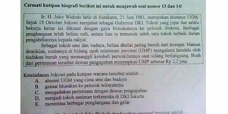 Pencitraan Jokowi merambah Soal UN 2014