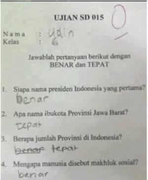 &#91;NGAKAK&#93; Jawaban Ulangan Anak SD/SMP yang bikin agan nyengir 