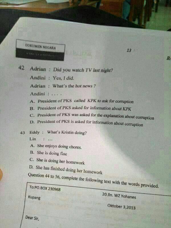 soal UN ada berita si sapi :ngakak