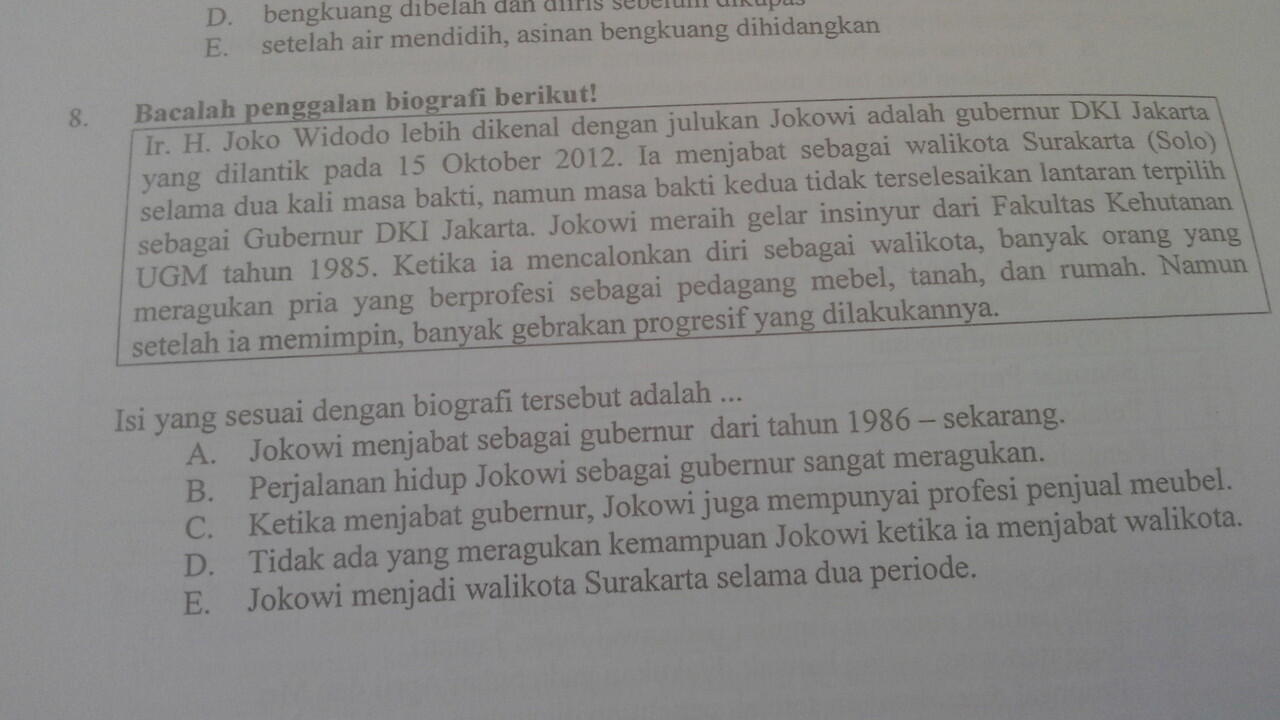 soal UN Bhs. Indonesia tentang jokowi versi lain pada SMK