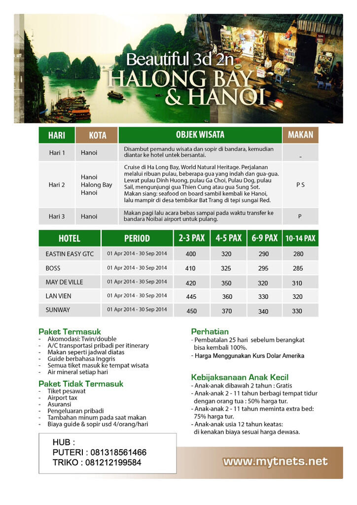 Tnets Tour Travel Tur Hanoi HalongBay US$ 280
