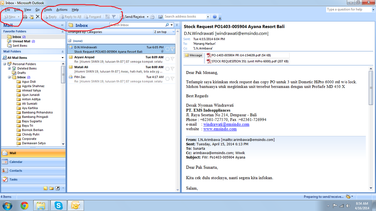 Microsoft Office - Outlook (beberapa tombol pada non-fungsi)