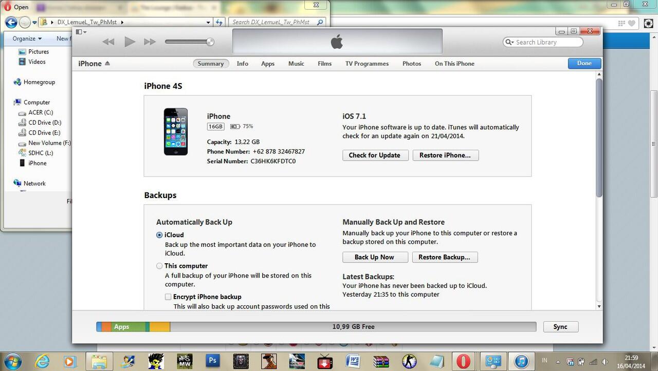 iPhone locked disk di iTunes sync for windows 7