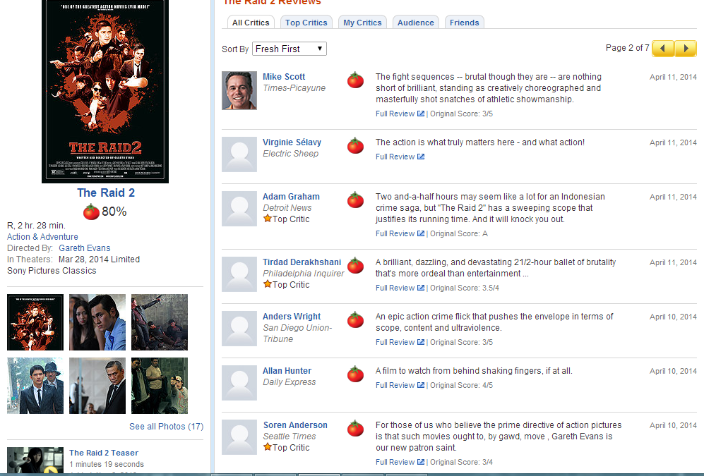 apa kata kritikus film dunia tentang the raid 2 ???
