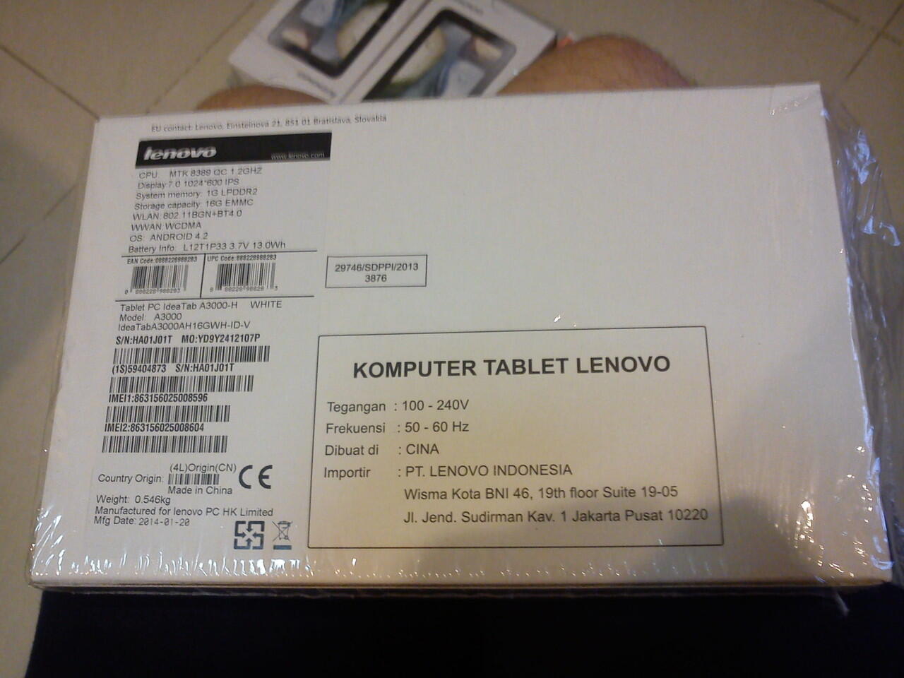 dijual tablet lenovo a3000 baru warna putih barang baru dan garansi