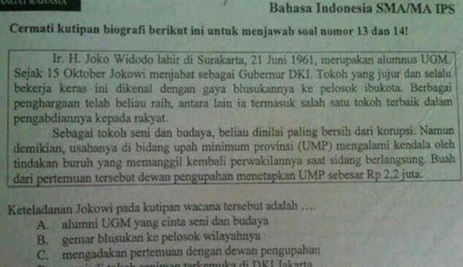 Ini Gan, Jawaban Jokowi Tentang Nama Dirinya yang Muncul di Soal Unas